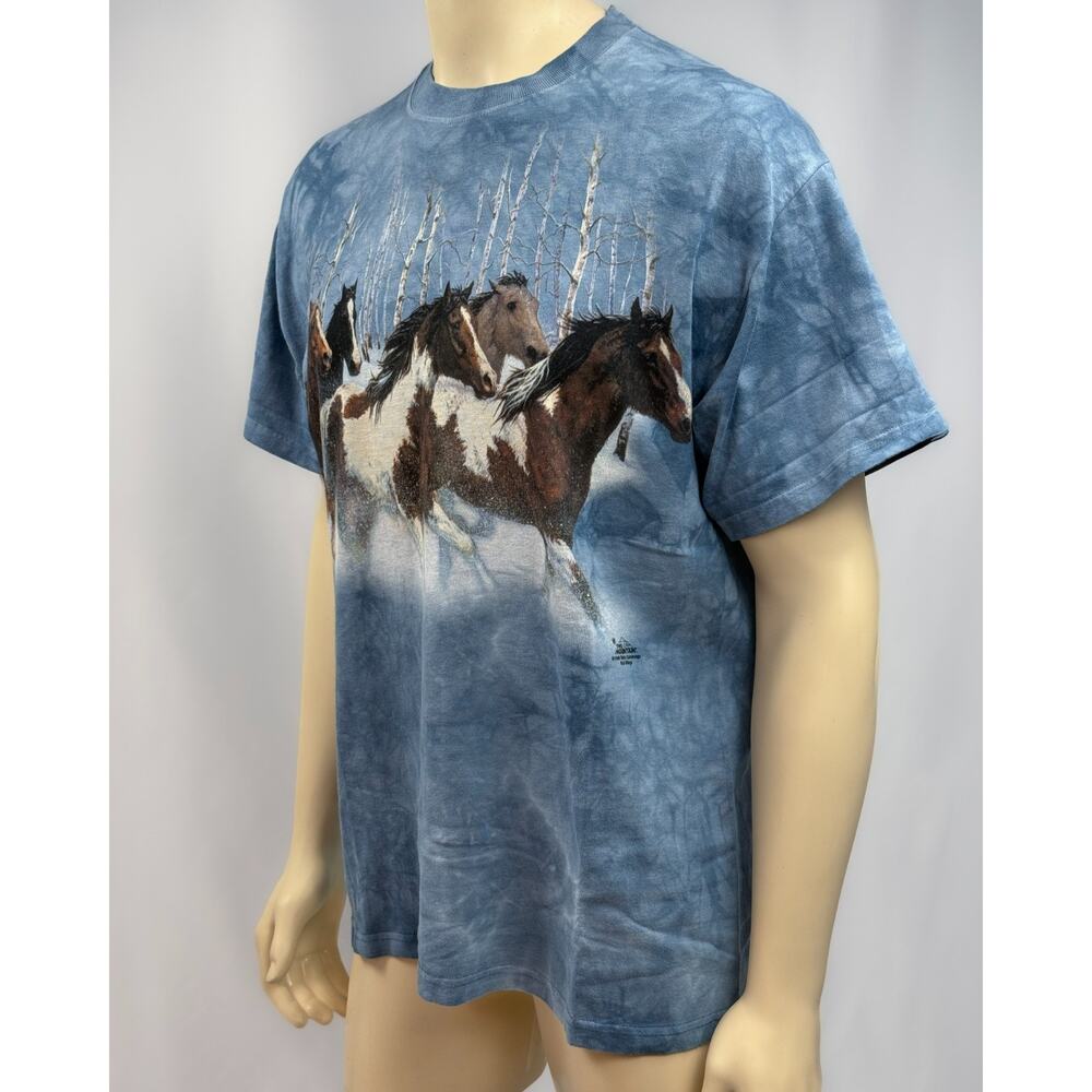Vintage 1999 The Mountain Horse Snow T Shirt Large Blue Tie Dye Wild Wings USA - Picture 2 of 9